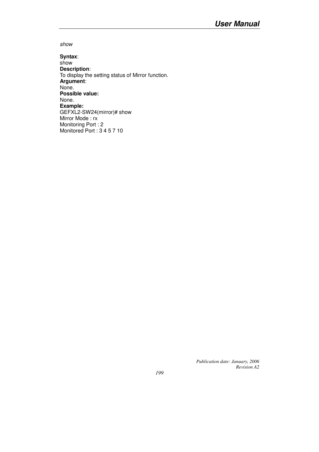 KTI Networks KGS-2416 user manual To display the setting status of Mirror function 