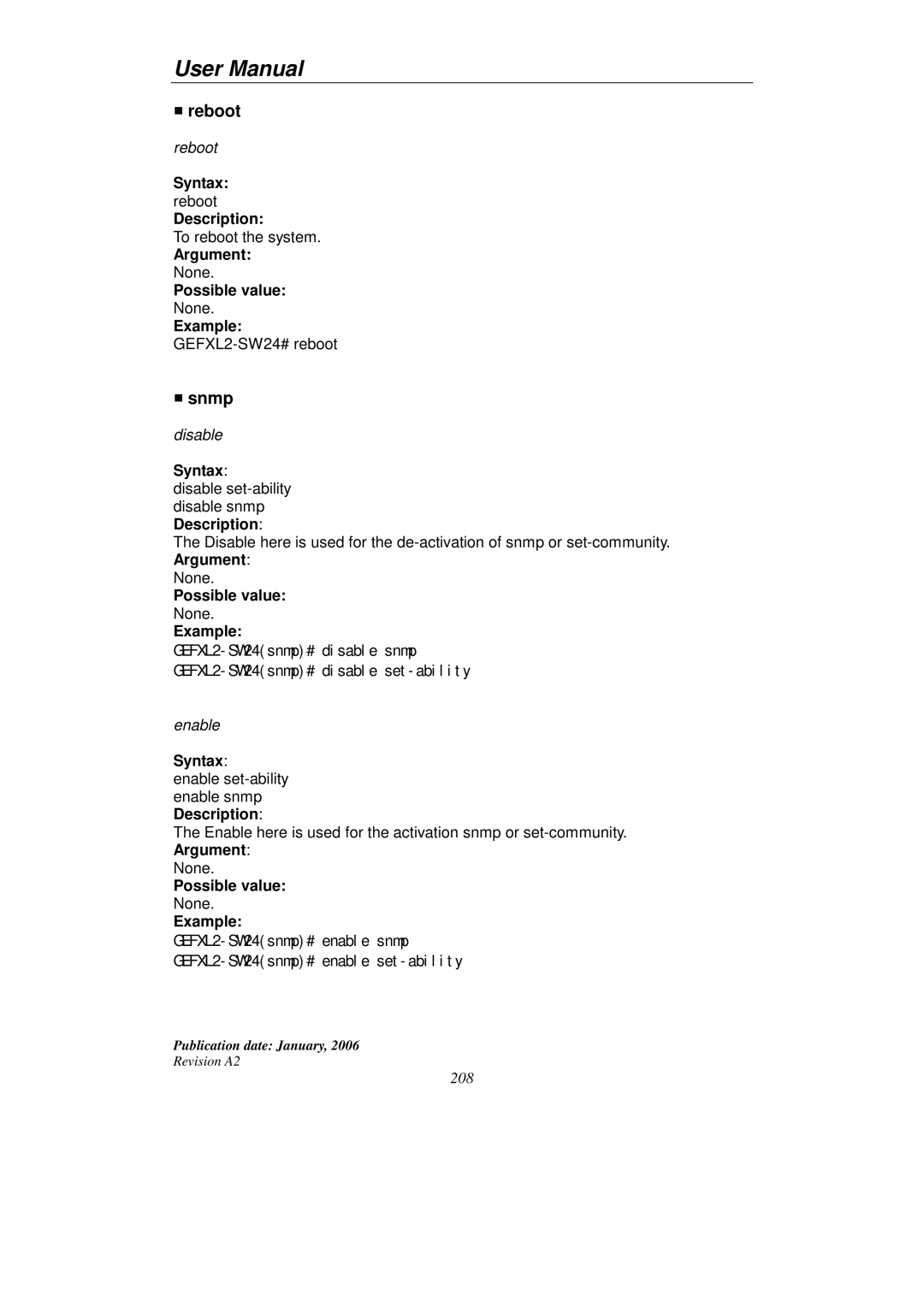 KTI Networks KGS-2416 user manual Reboot, Snmp 