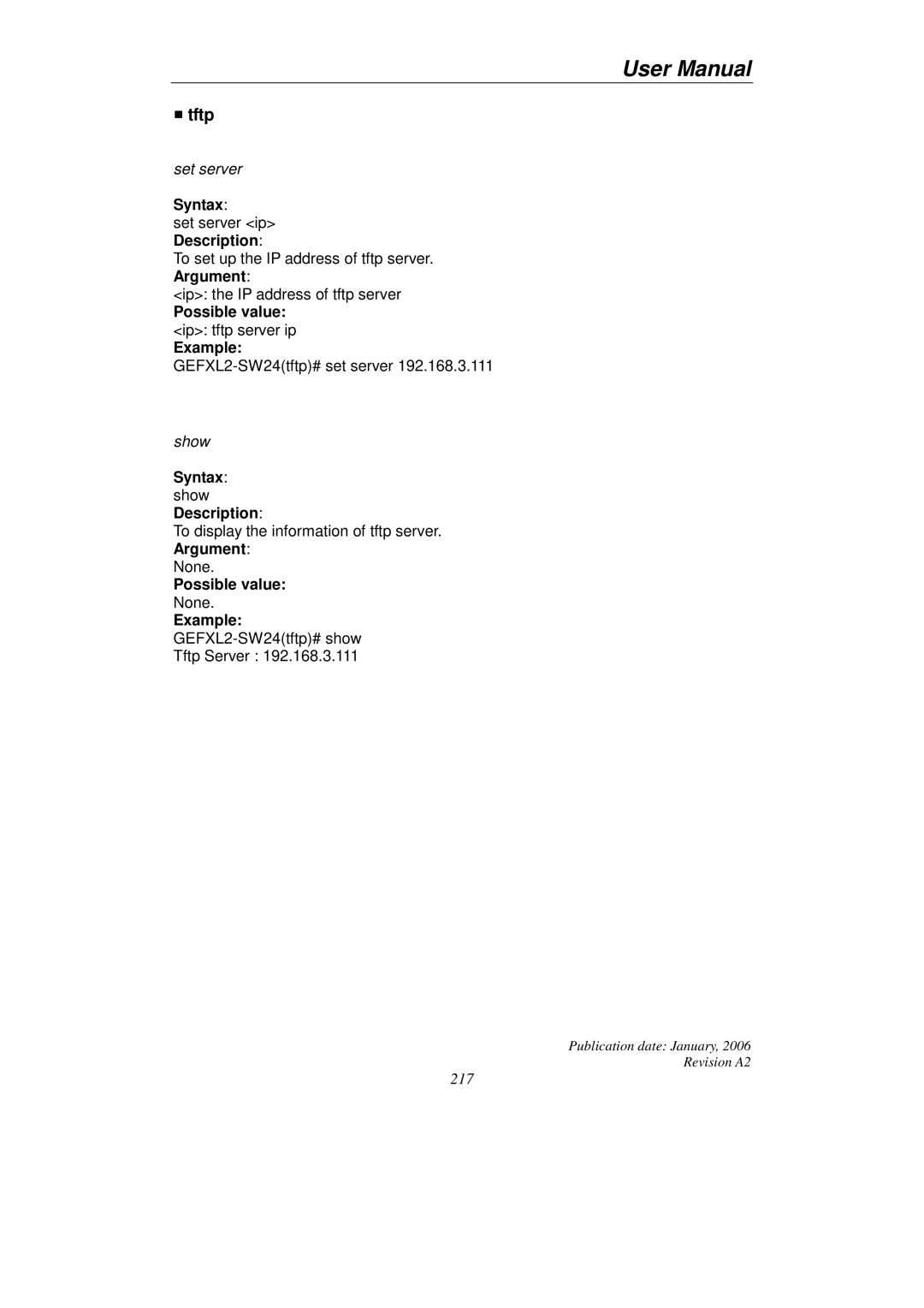 KTI Networks KGS-2416 user manual Tftp 