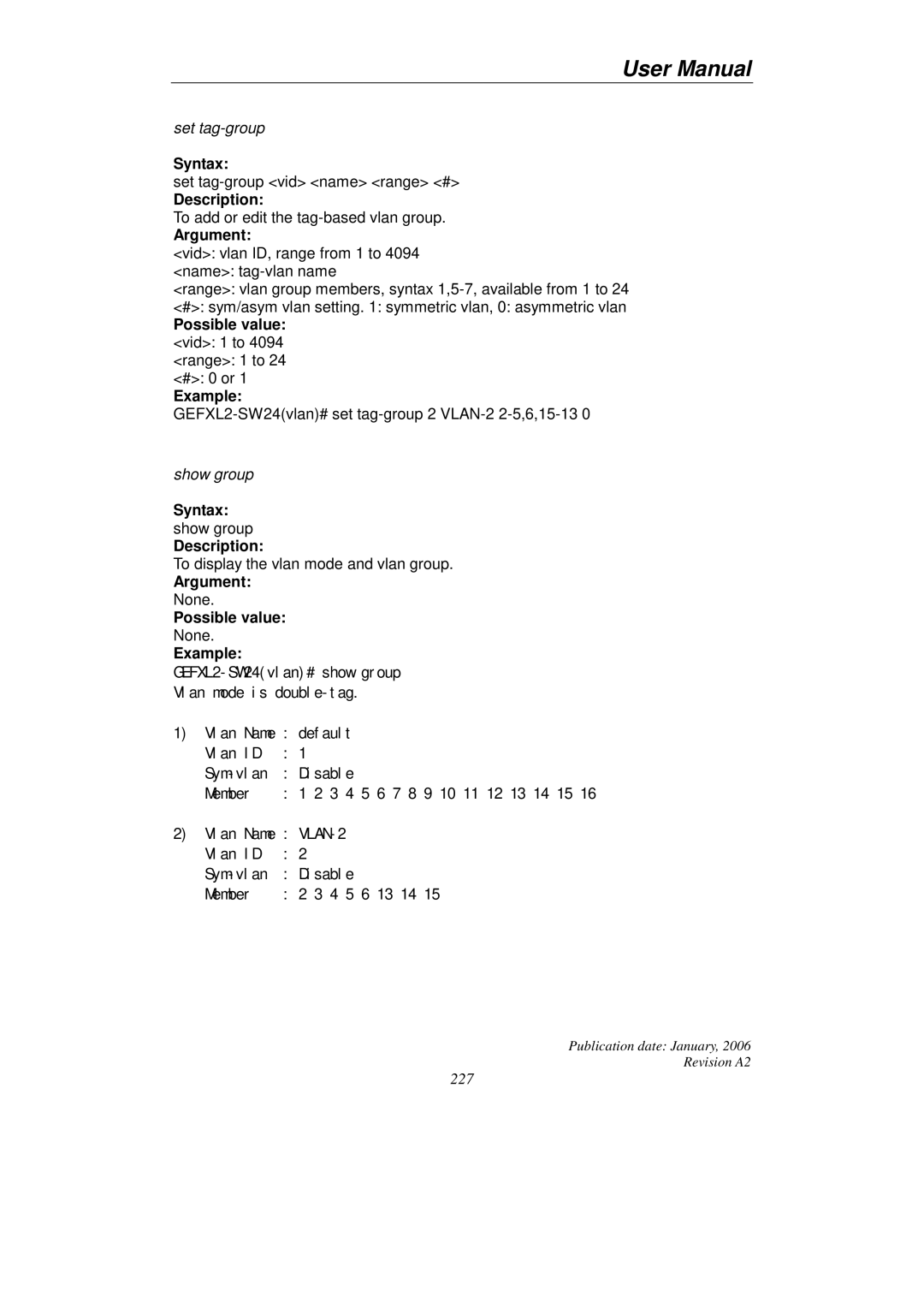 KTI Networks KGS-2416 user manual Possible value vid 1 to 4094 range 1 to 24 # 0 or Example 