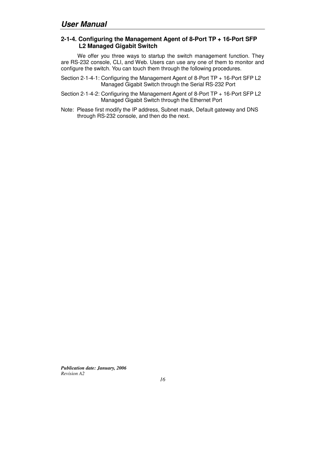 KTI Networks KGS-2416 user manual Publication date January 