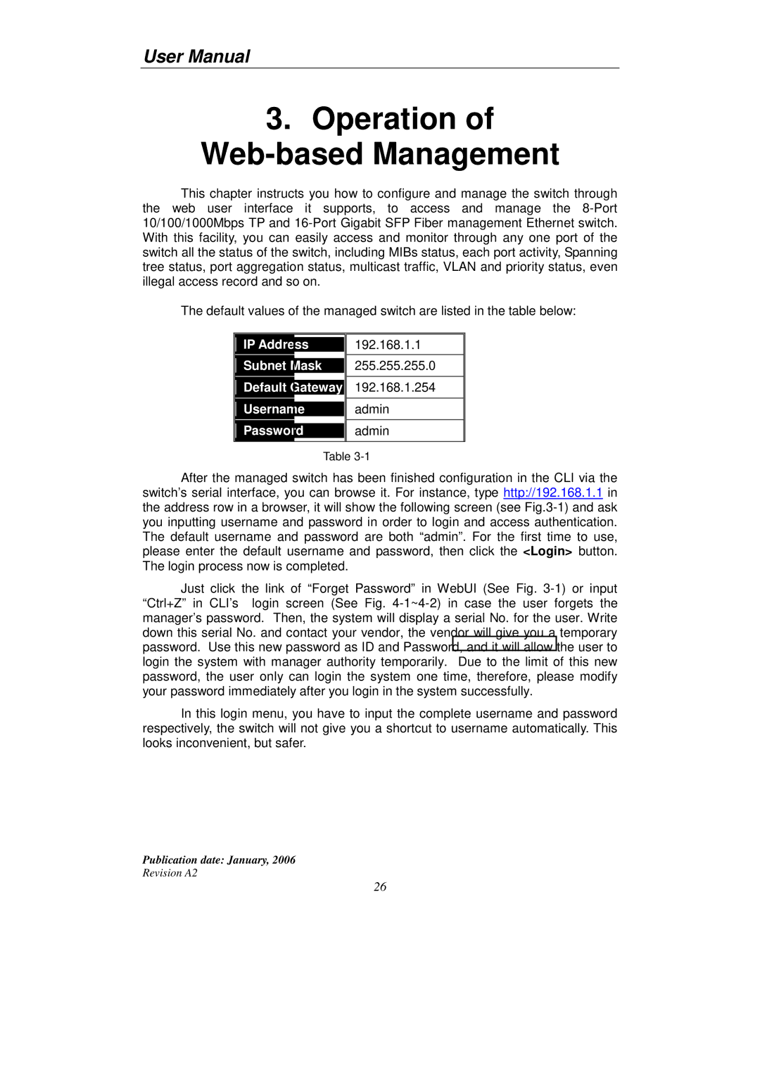 KTI Networks KGS-2416 user manual Operation of Web-based Management 