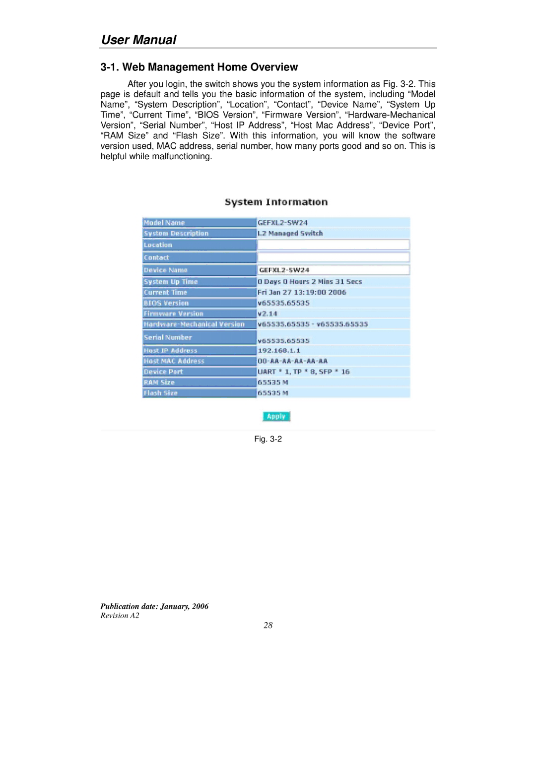 KTI Networks KGS-2416 user manual Web Management Home Overview 