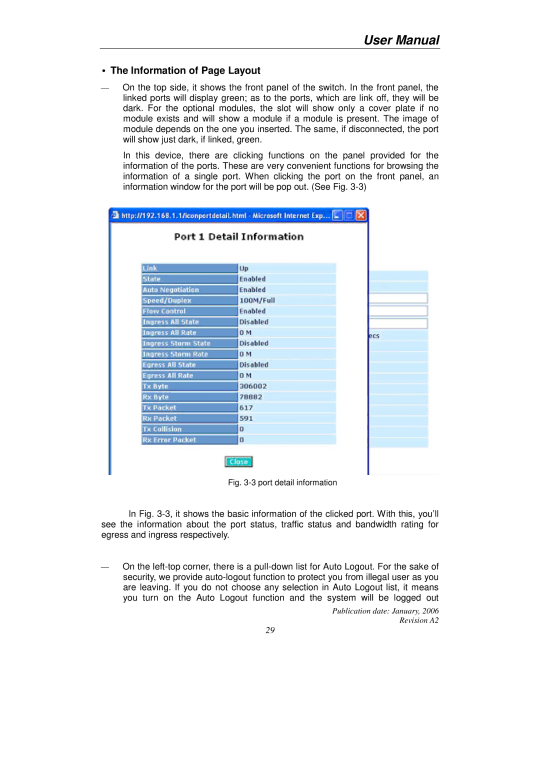 KTI Networks KGS-2416 user manual Information of Page Layout, Port detail information 