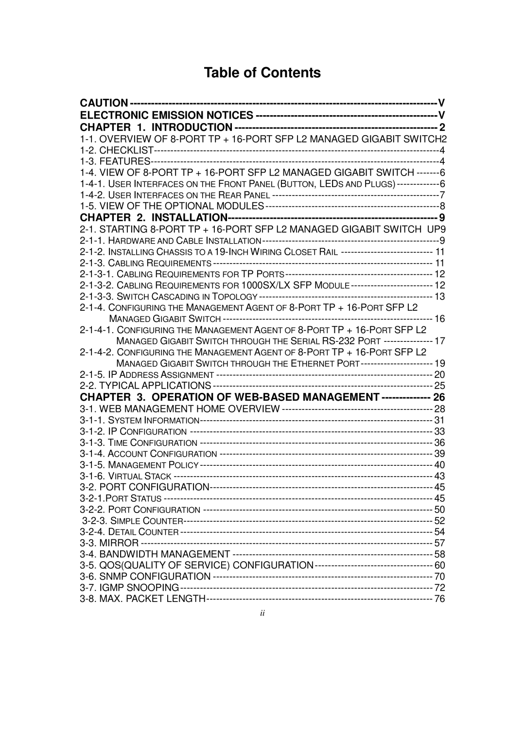 KTI Networks KGS-2416 user manual Table of Contents 