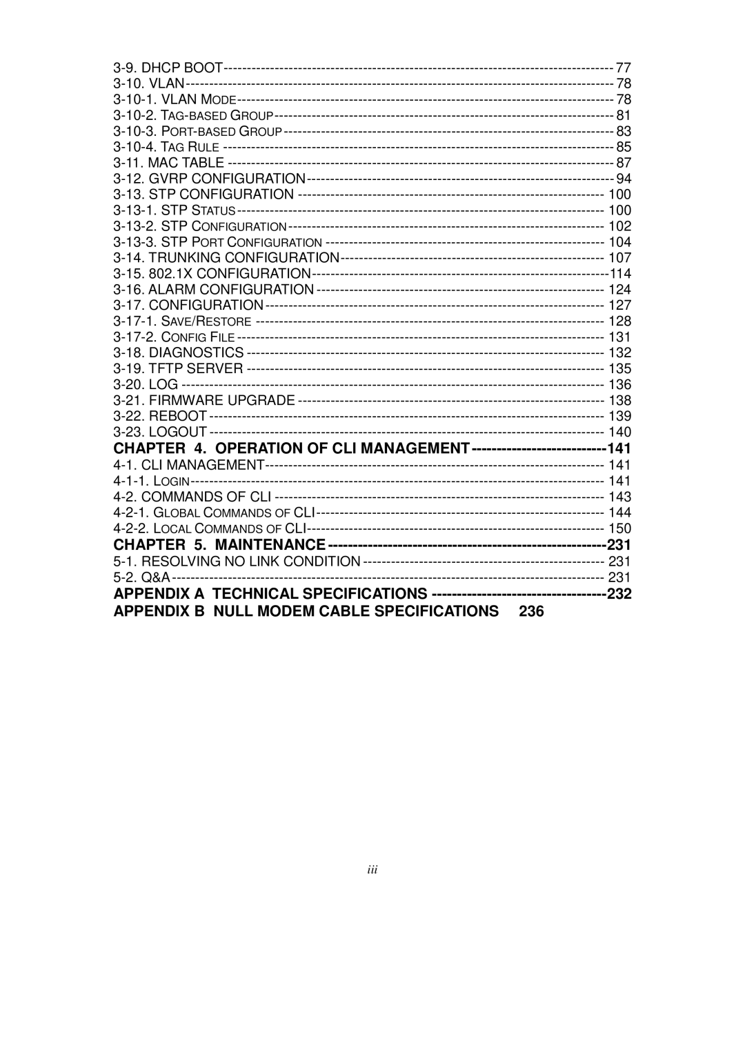 KTI Networks KGS-2416 user manual 141, 231, 232, 236 