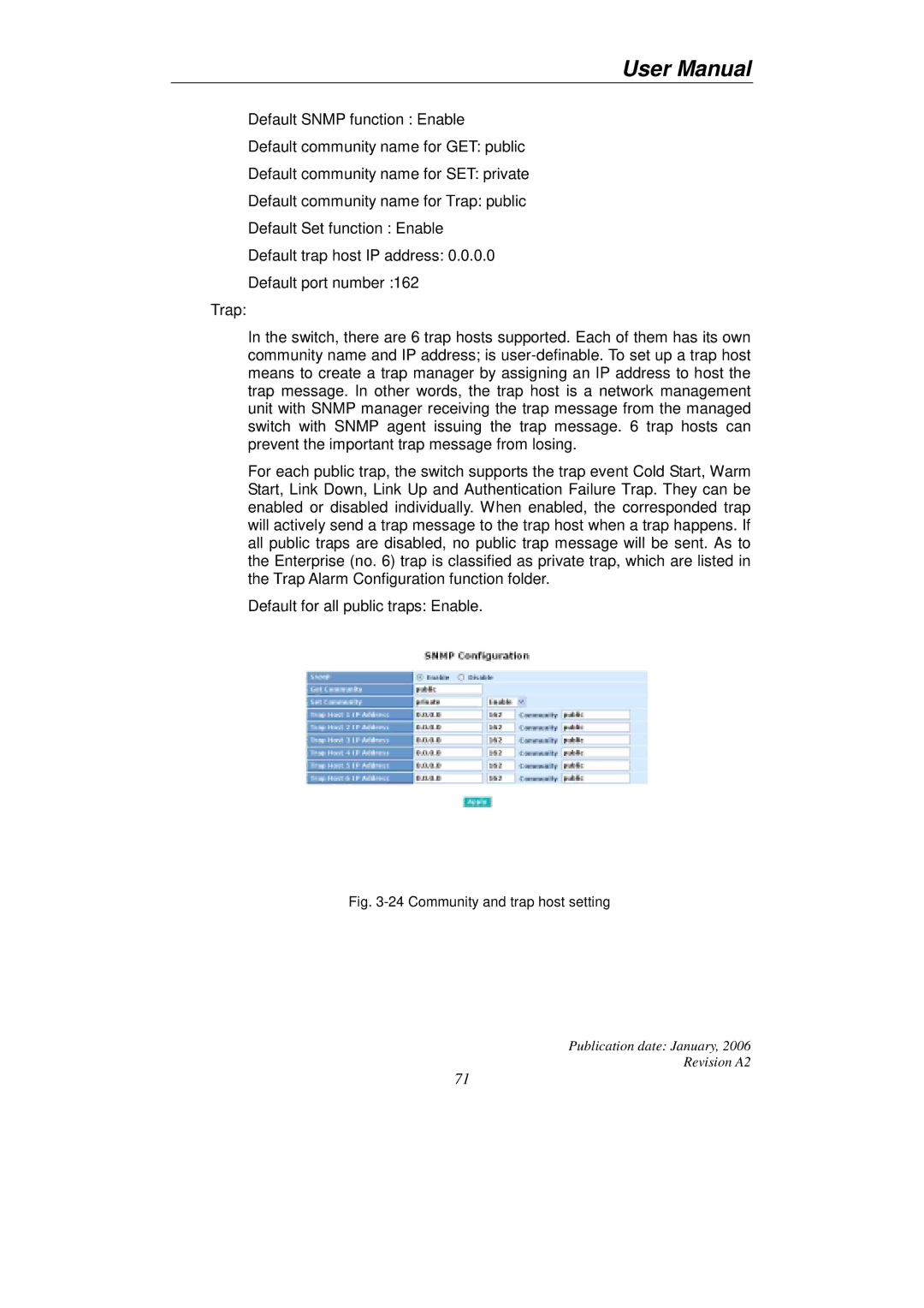 KTI Networks KGS-2416 user manual Community and trap host setting 