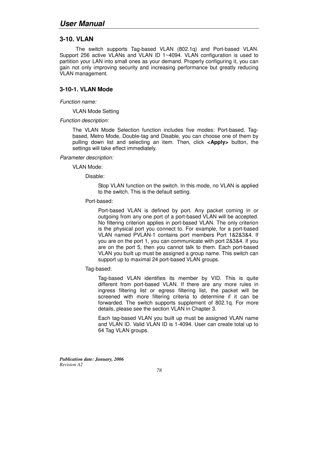 KTI Networks KGS-2416 user manual Vlan Mode 