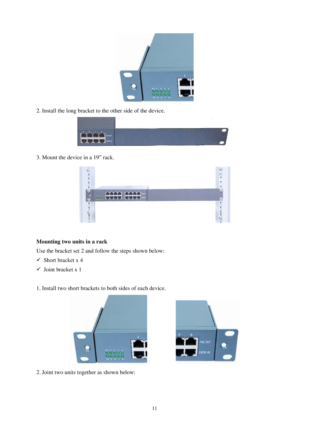 KTI Networks KPOE-800-2P, KPOE-800-1P manual Mounting two units in a rack 