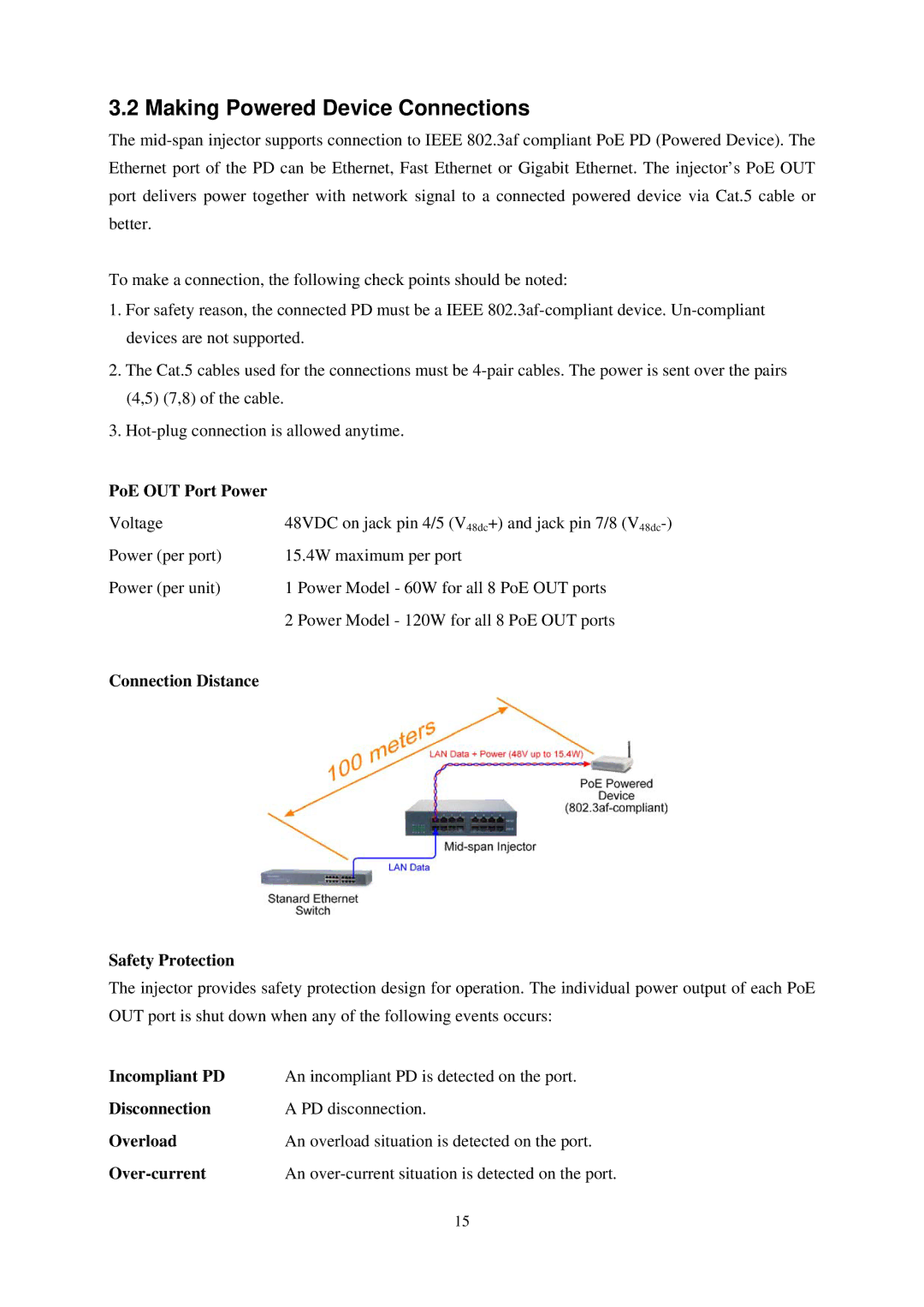 KTI Networks KPOE-800-2P, KPOE-800-1P manual Making Powered Device Connections 