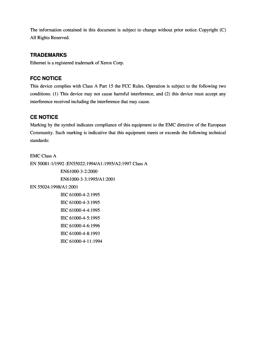 KTI Networks KPOE-800-2P, KPOE-800-1P manual Trademarks, Fcc Notice, Ce Notice 