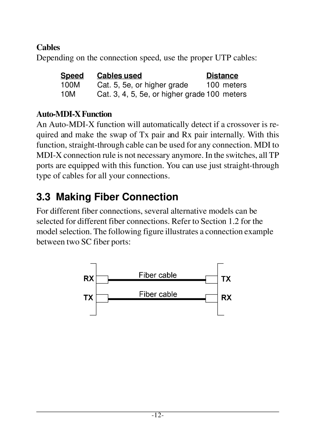 KTI Networks KS-108F manual Making Fiber Connection, Auto-MDI-XFunction 