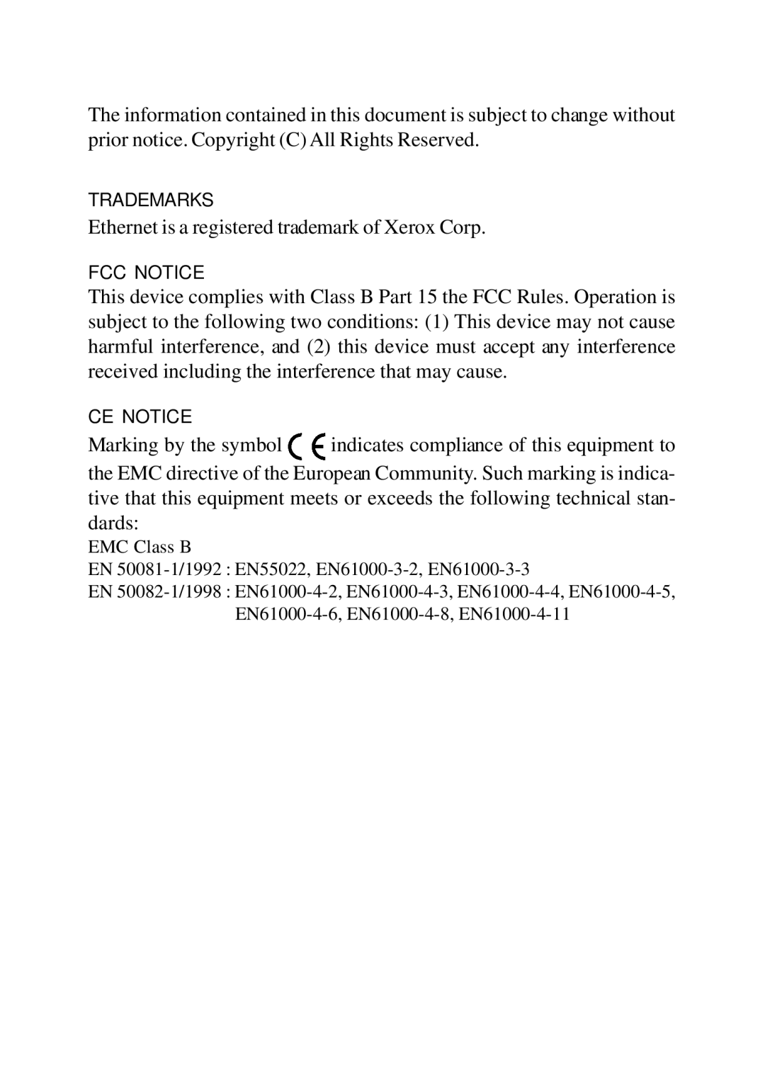 KTI Networks KS-108F manual Ethernet is a registered trademark of Xerox Corp 