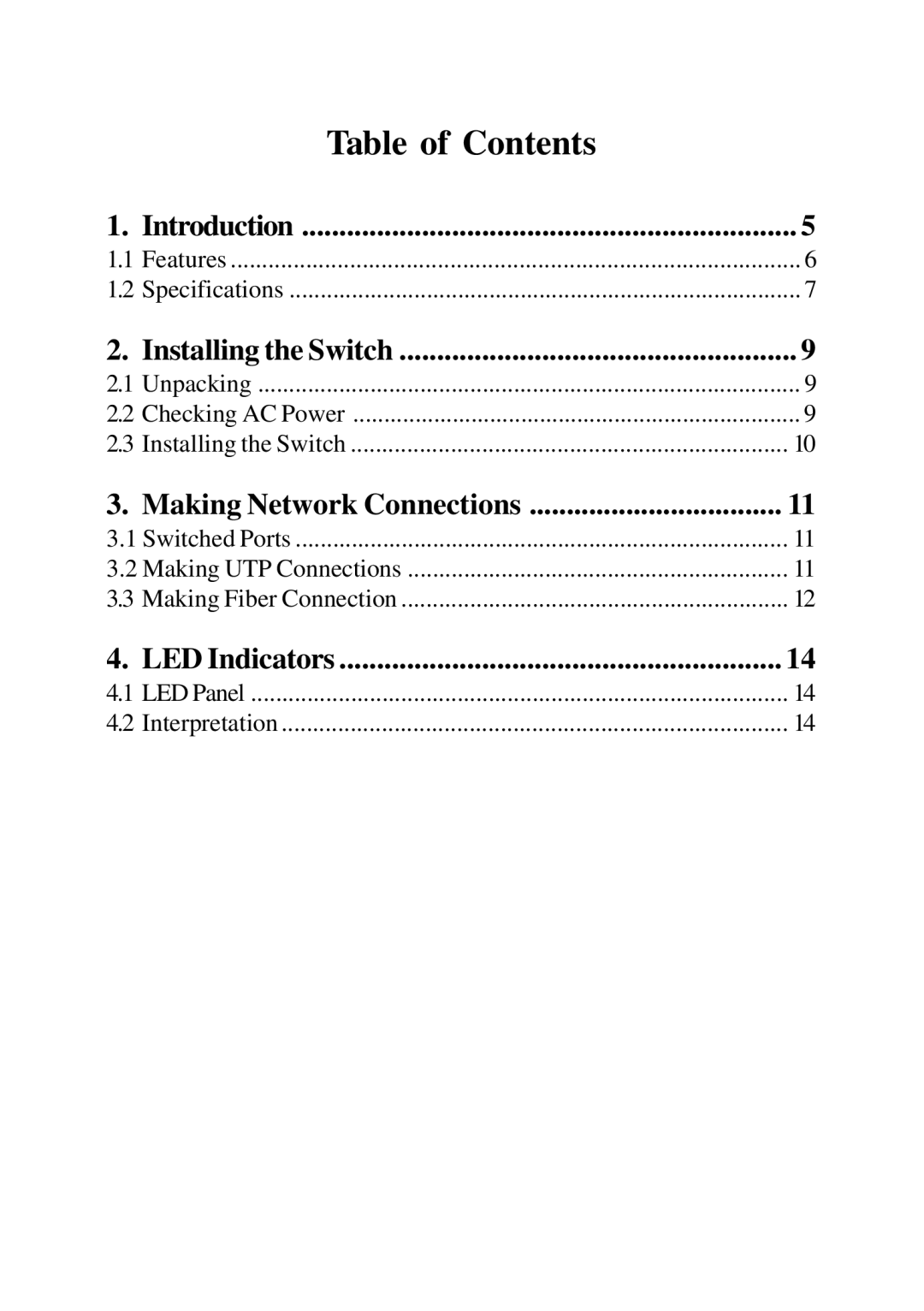 KTI Networks KS-108F manual Table of Contents 