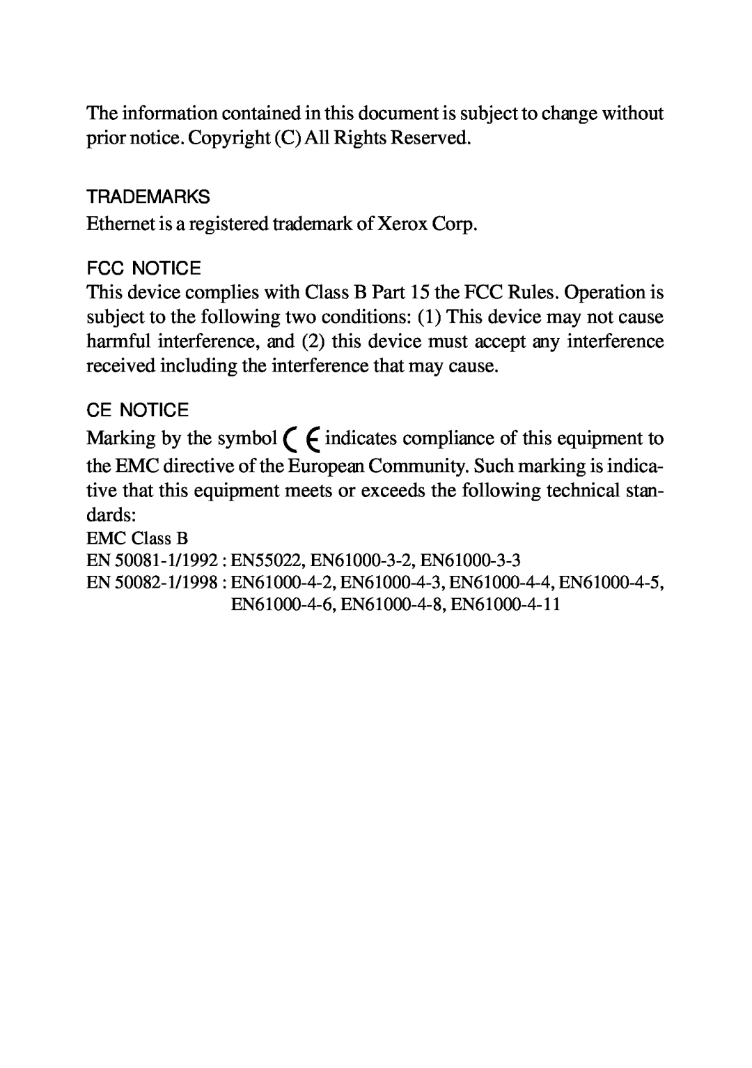 KTI Networks KS-108F manual Ethernet is a registered trademark of Xerox Corp 