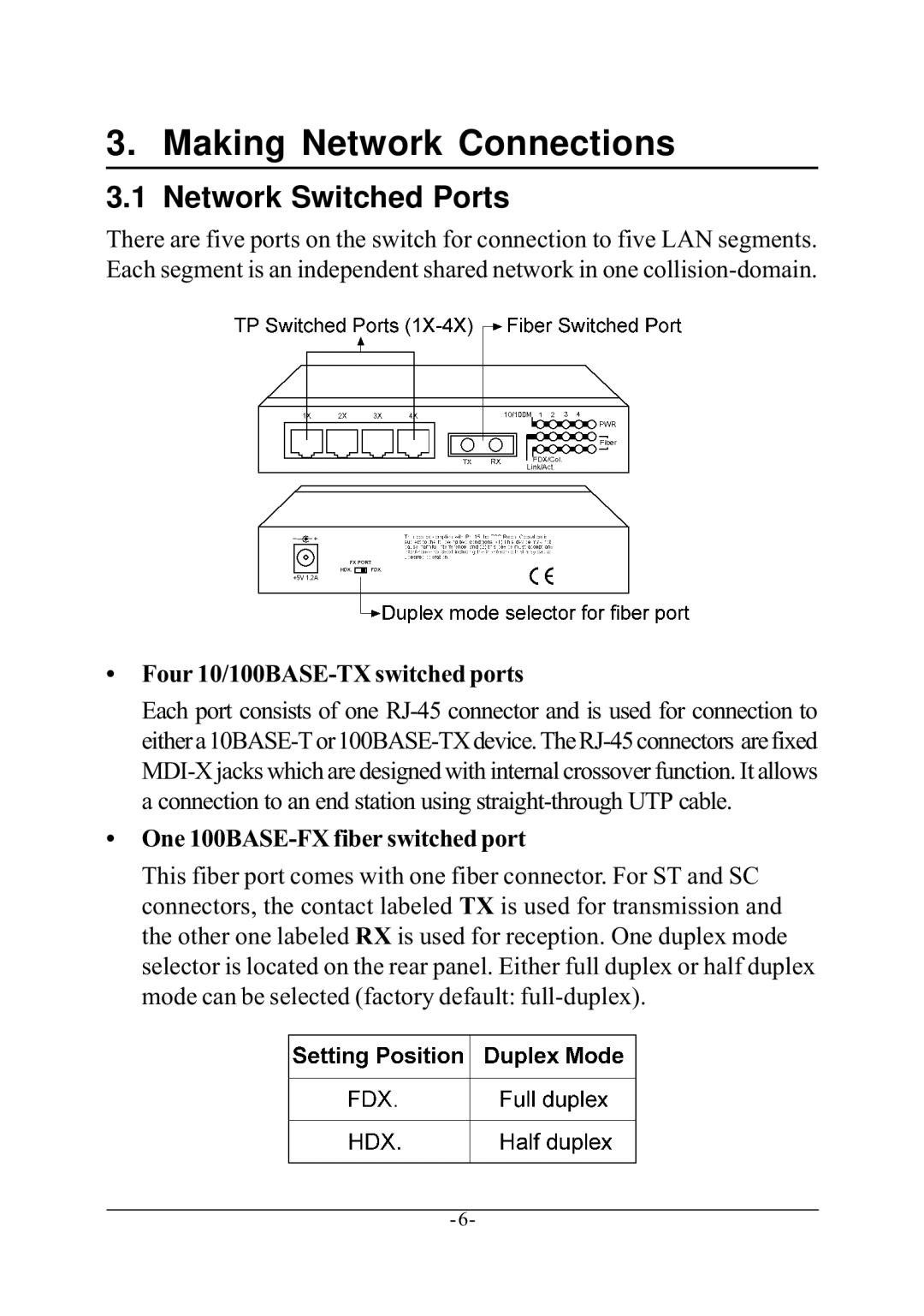 KTI Networks KS-115F Series manual Making Network Connections, Network Switched Ports 