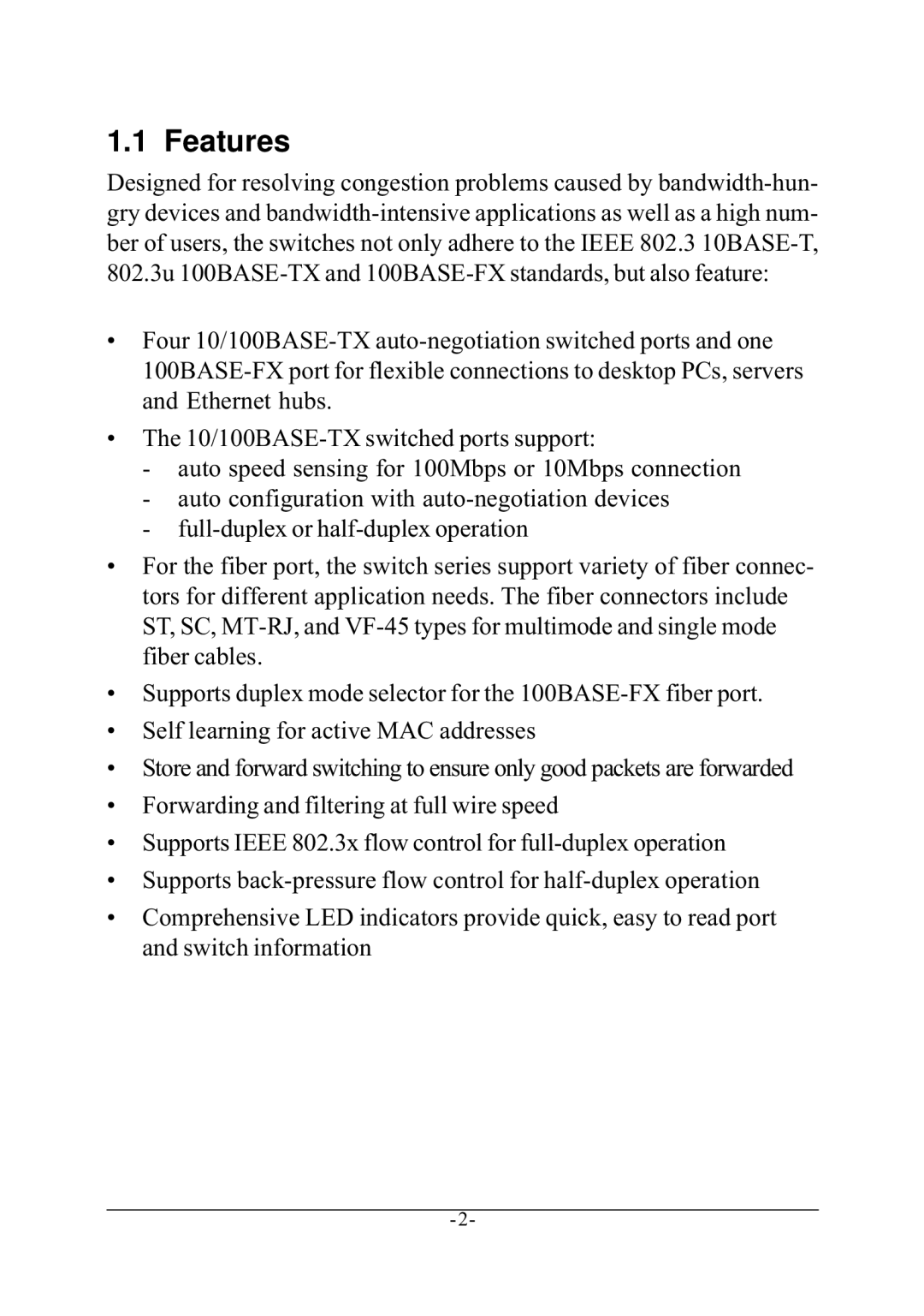 KTI Networks KS-115F Series manual Features 