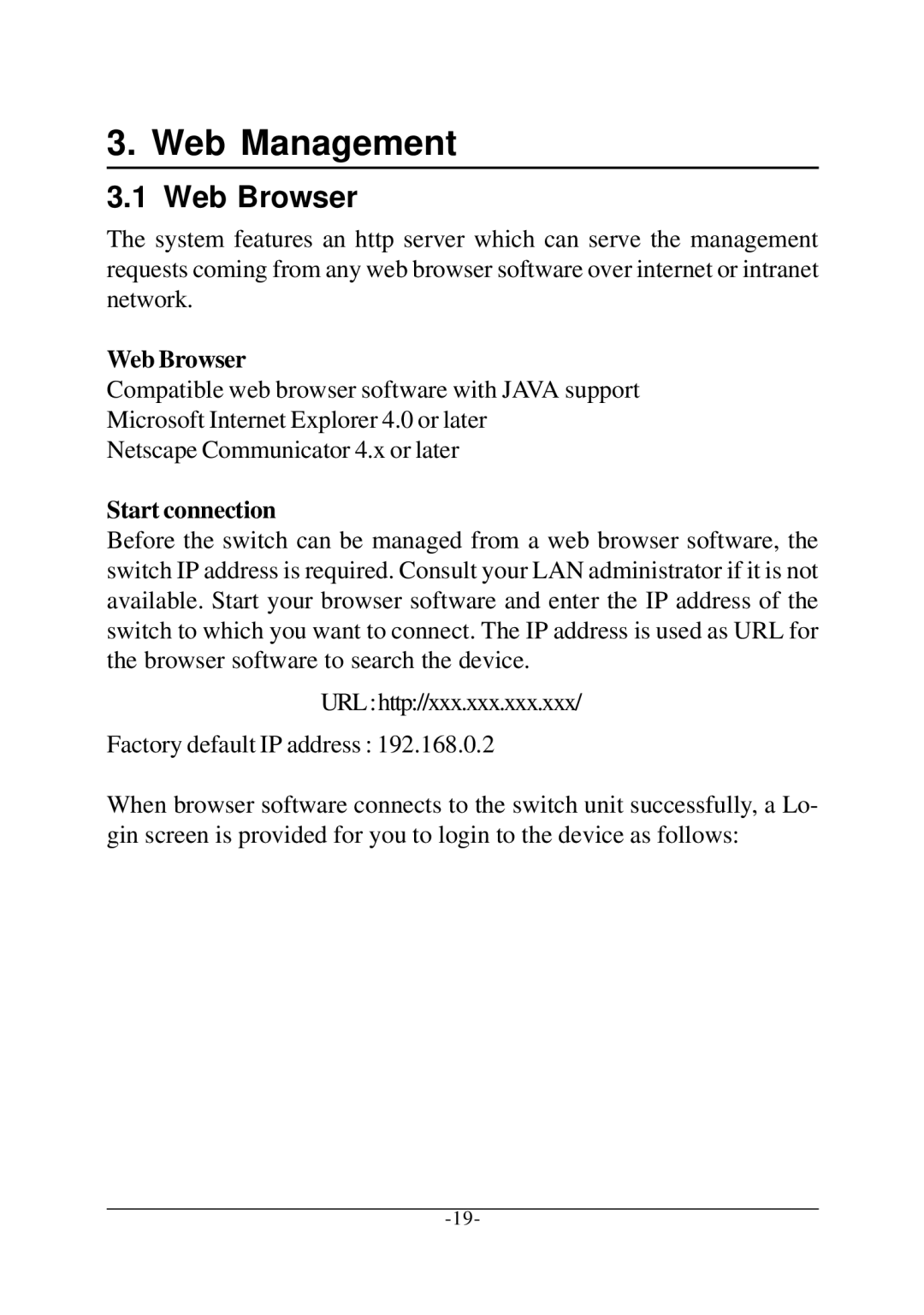 KTI Networks KS-117FM-V, KS-115FM-V manual Web Browser, Start connection 