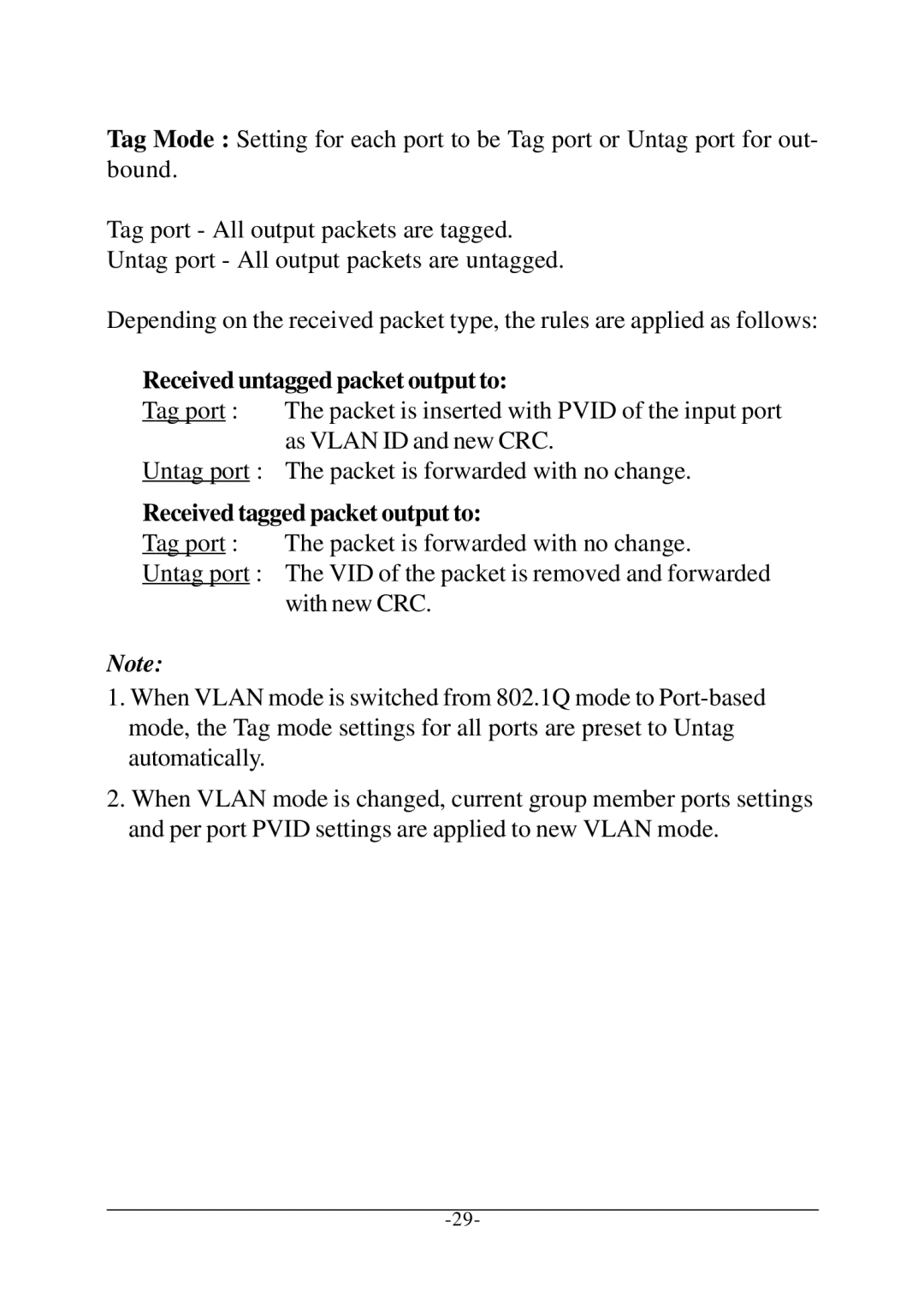 KTI Networks KS-117FM-V, KS-115FM-V manual Received untagged packet output to 