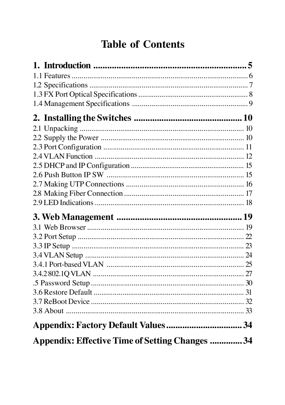 KTI Networks KS-115FM-V, KS-117FM-V manual Table of Contents 