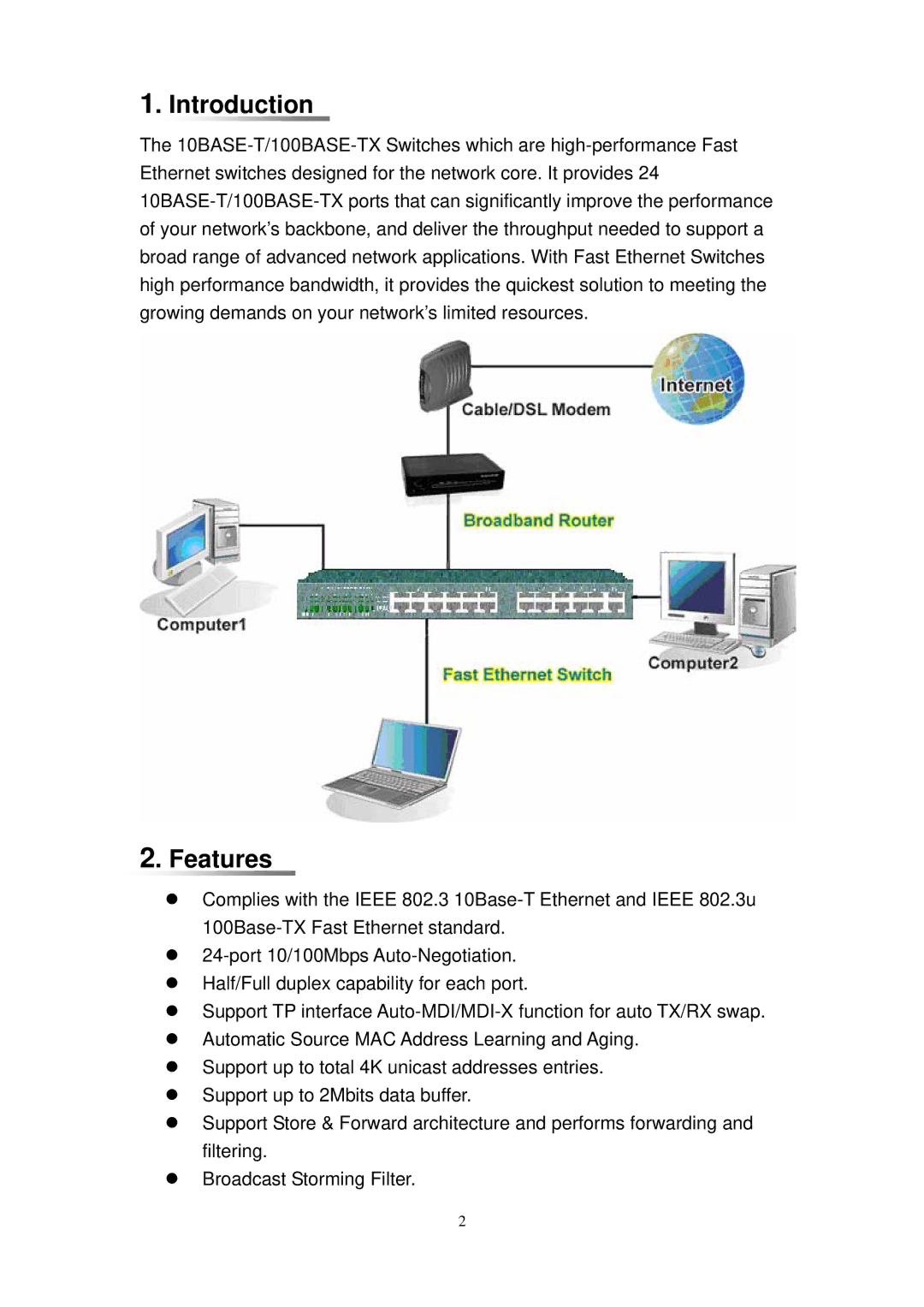 KTI Networks KS-124, 24-Port 10/100 Workgroup Switch manual Introduction, Features 