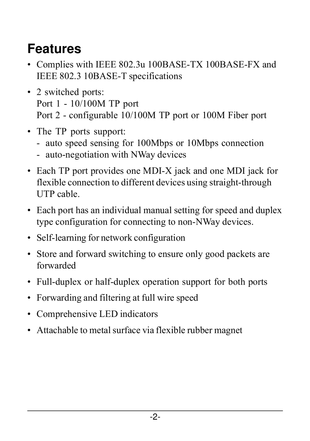 KTI Networks KS-220F/S-A, KS-220F/S-3, KS-220F/C, KS-220F/S-5, KS-220F/T manual Features 