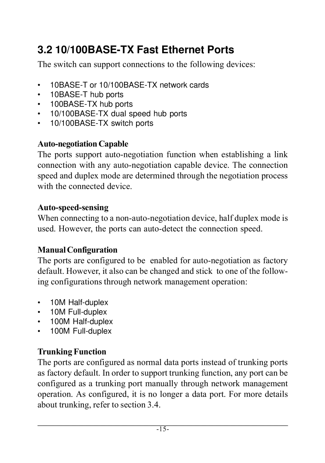 KTI Networks KS-2240 manual 10/100BASE-TX Fast Ethernet Ports, Switch can support connections to the following devices 