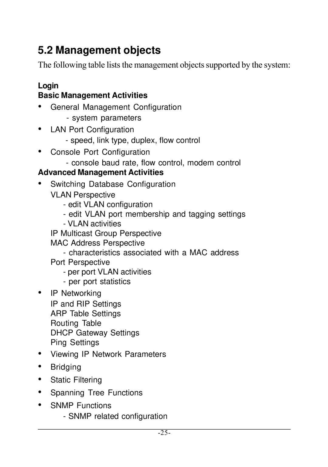 KTI Networks KS-2240 manual Management objects, Login Basic Management Activities 