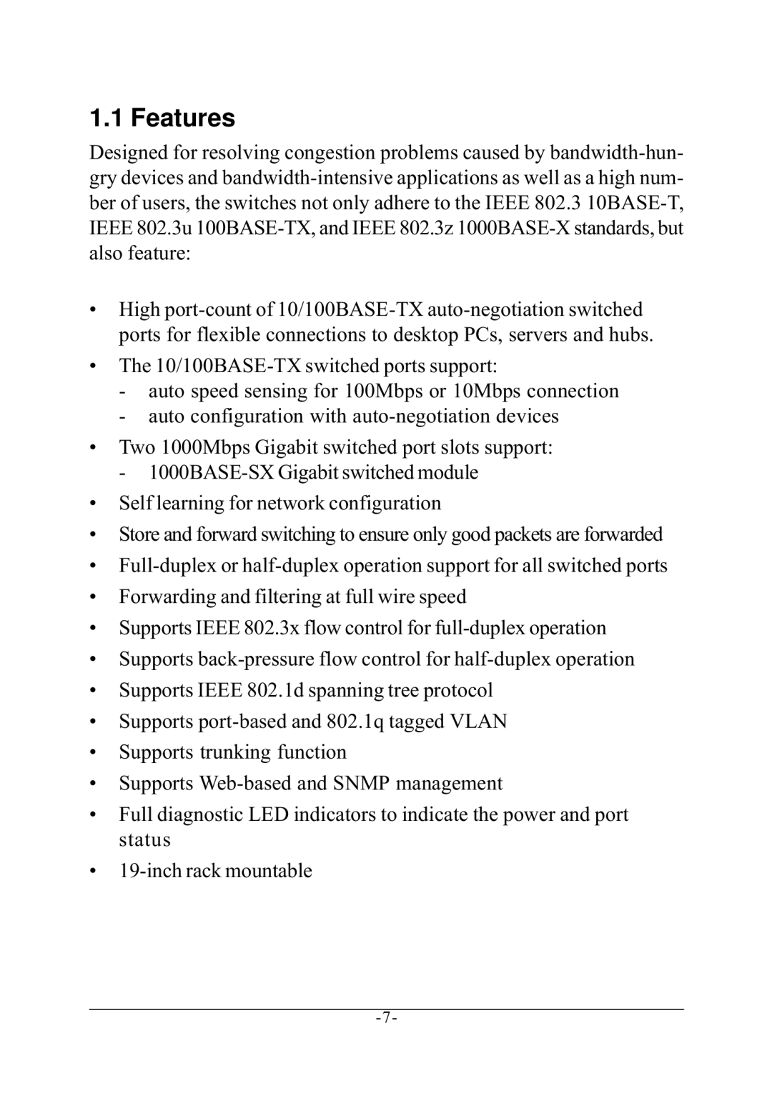 KTI Networks KS-2240 manual Features 