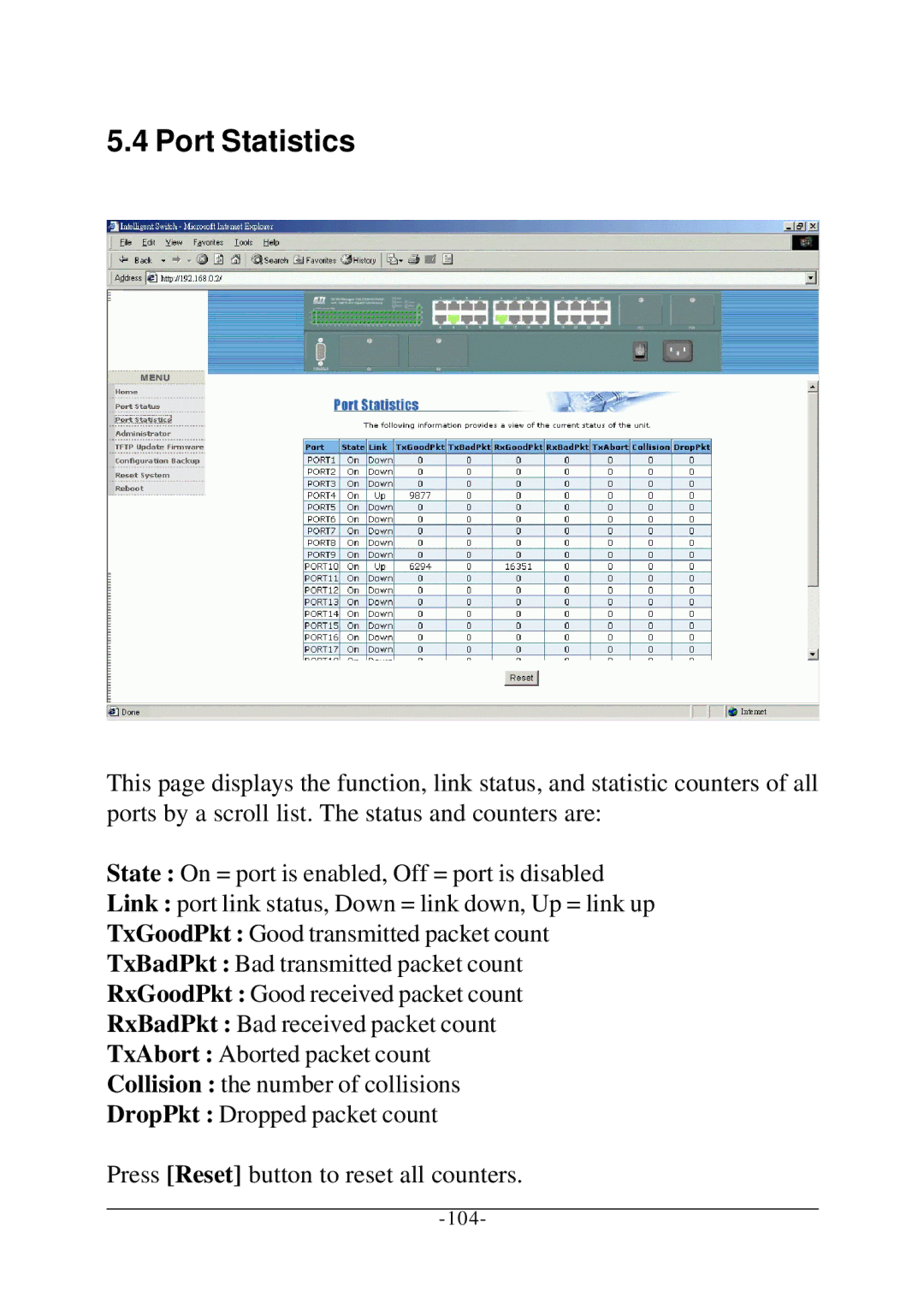 KTI Networks KS-2260 operation manual Port Statistics 