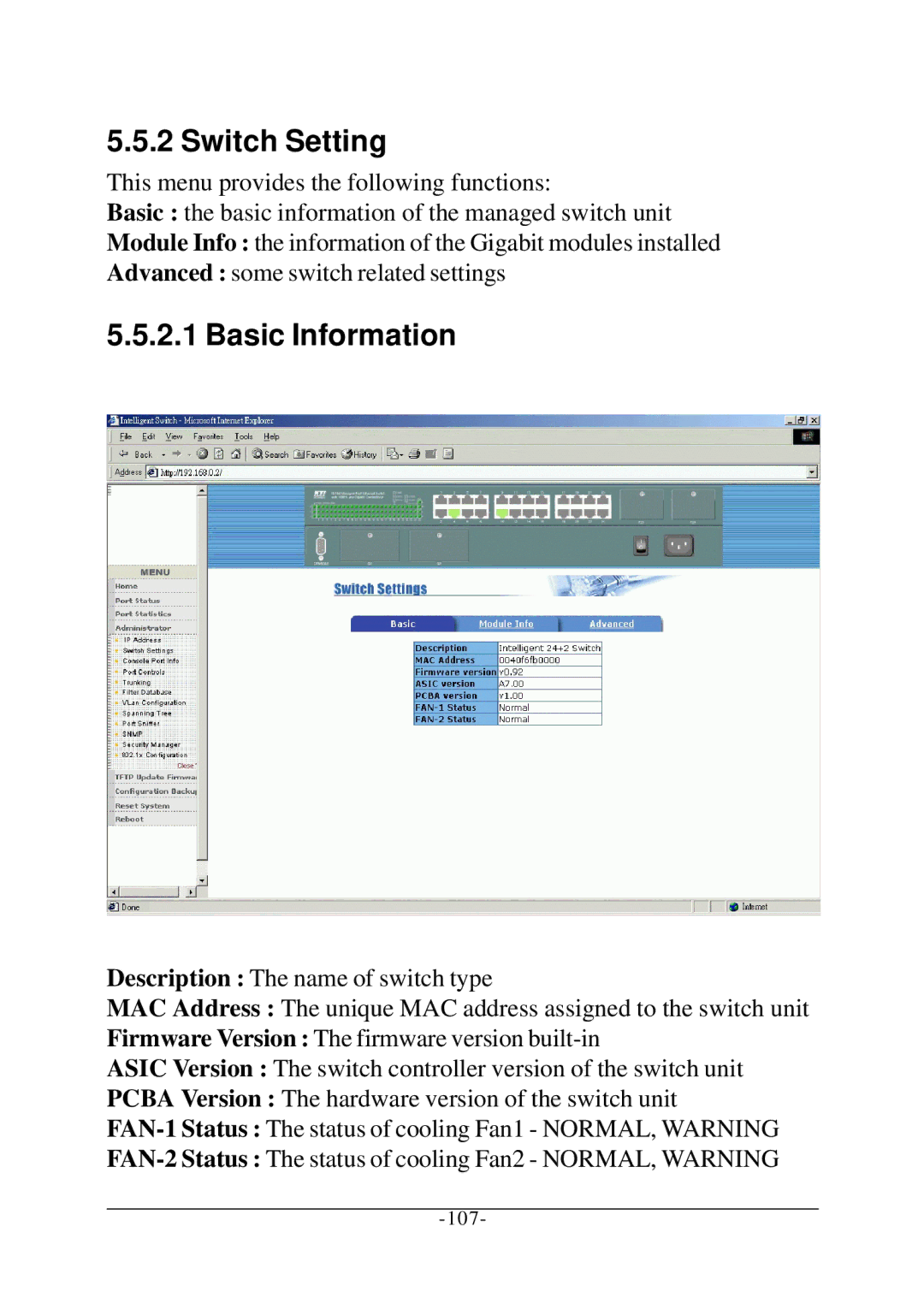 KTI Networks KS-2260 operation manual Switch Setting, Basic Information 