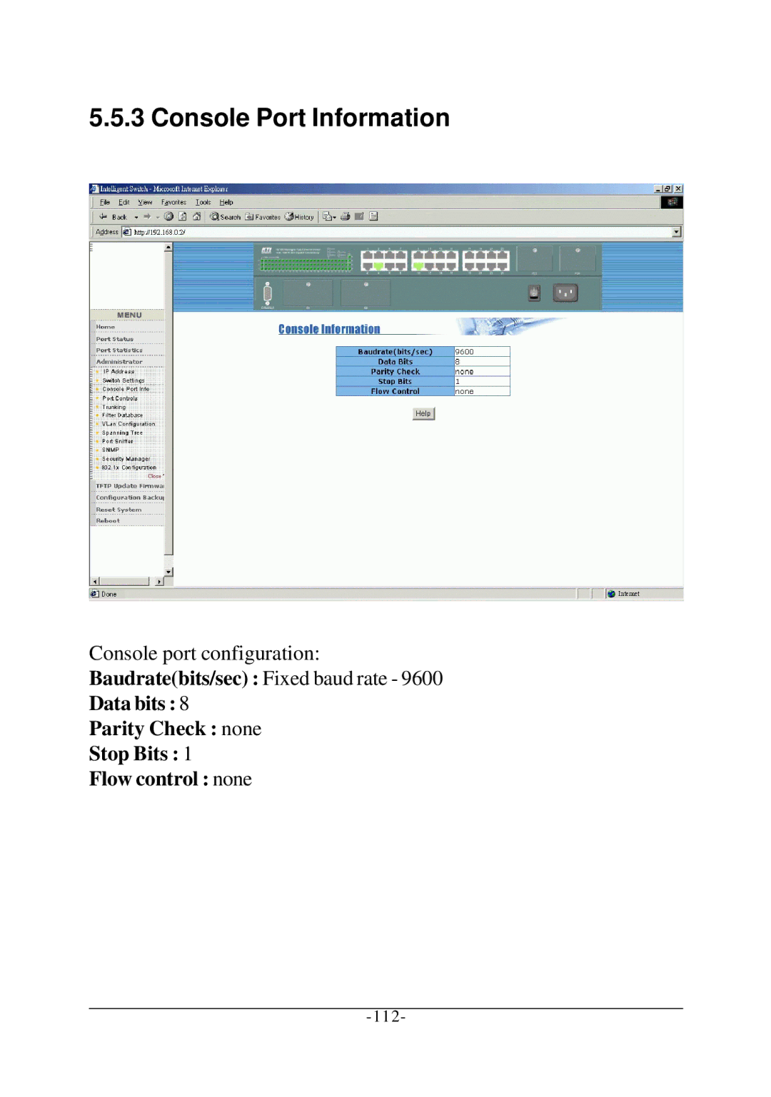 KTI Networks KS-2260 operation manual Console Port Information, Data bits Parity Check none Stop Bits Flow control none 