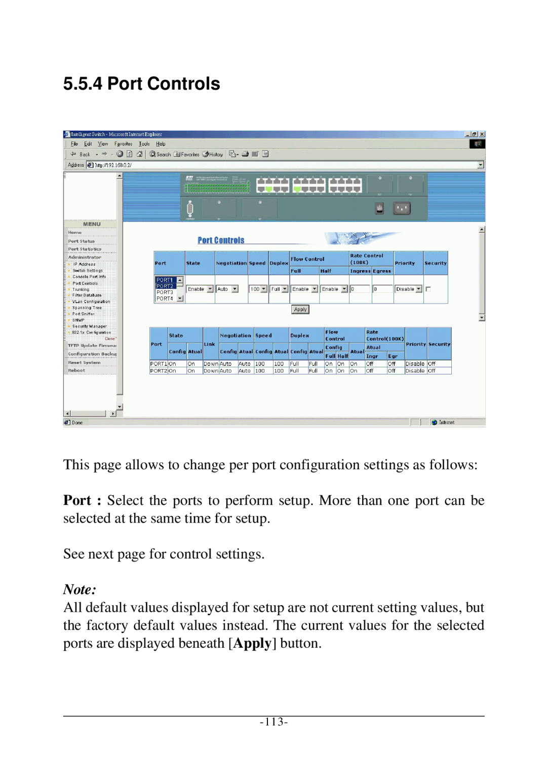 KTI Networks KS-2260 operation manual Port Controls 