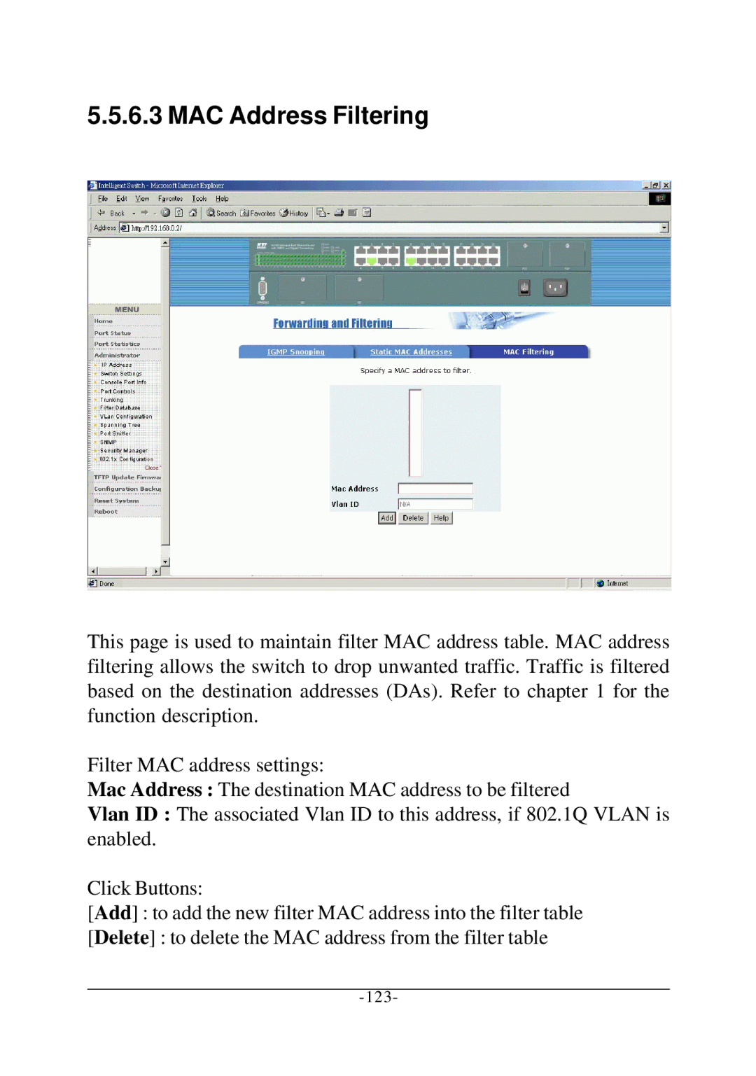 KTI Networks KS-2260 operation manual MAC Address Filtering 