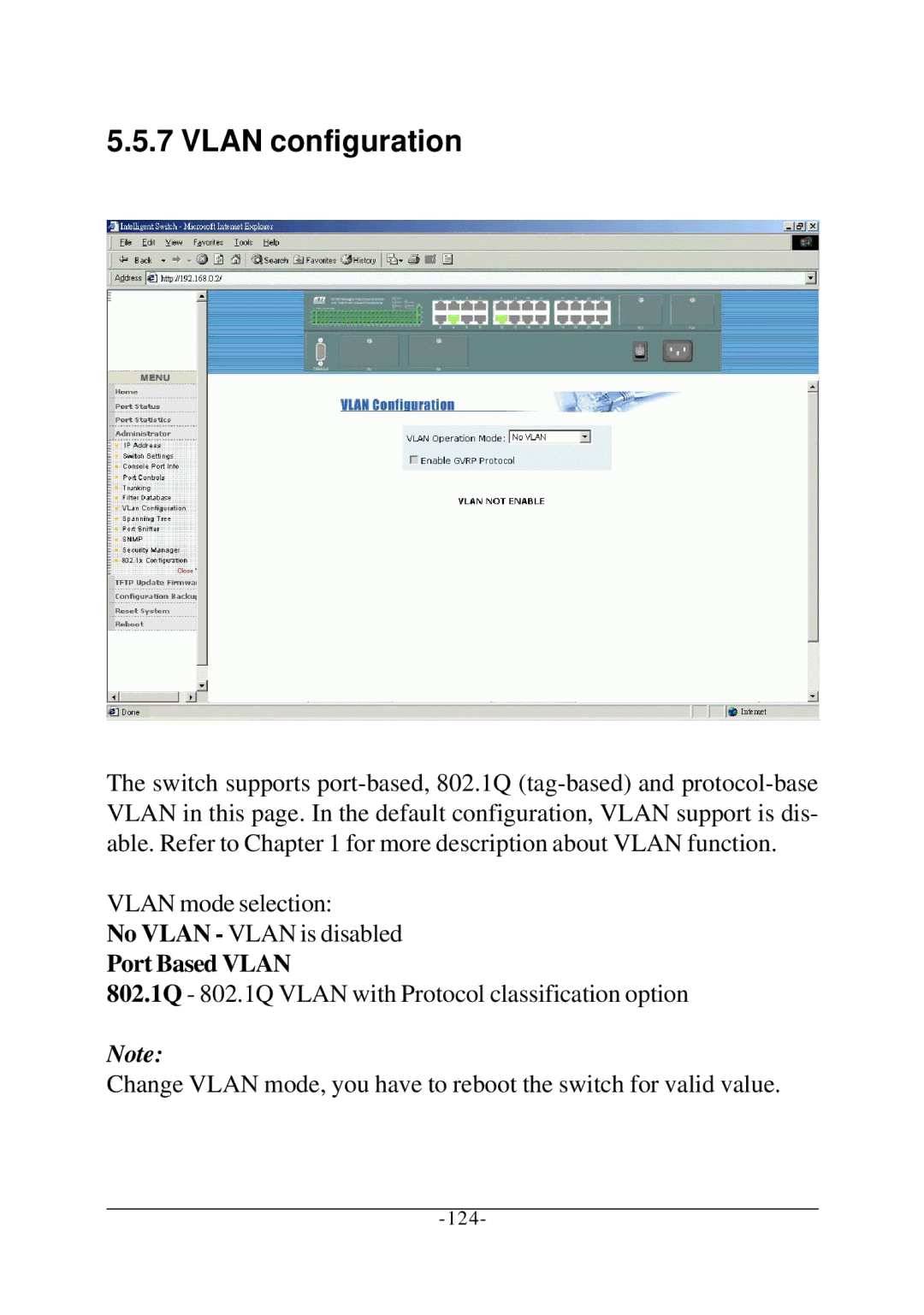 KTI Networks KS-2260 operation manual Vlan configuration, Port Based Vlan 