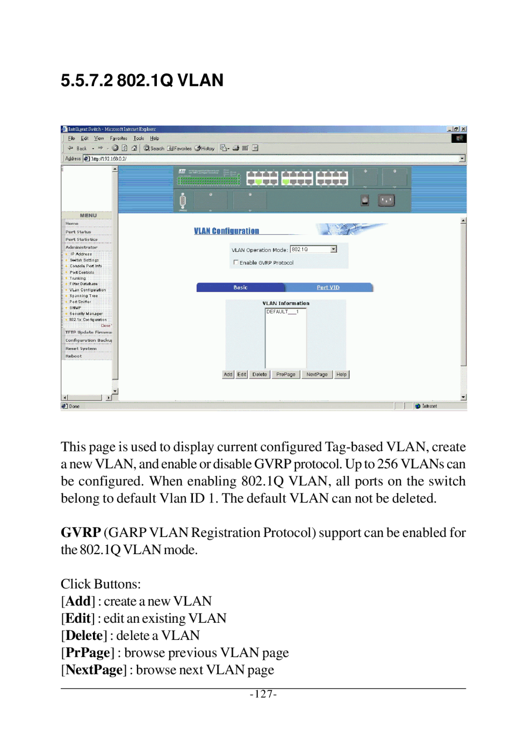 KTI Networks KS-2260 operation manual 7.2 802.1Q Vlan 