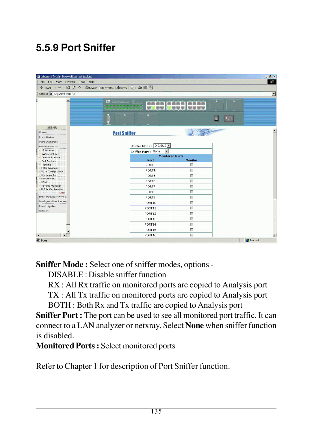 KTI Networks KS-2260 operation manual Port Sniffer 