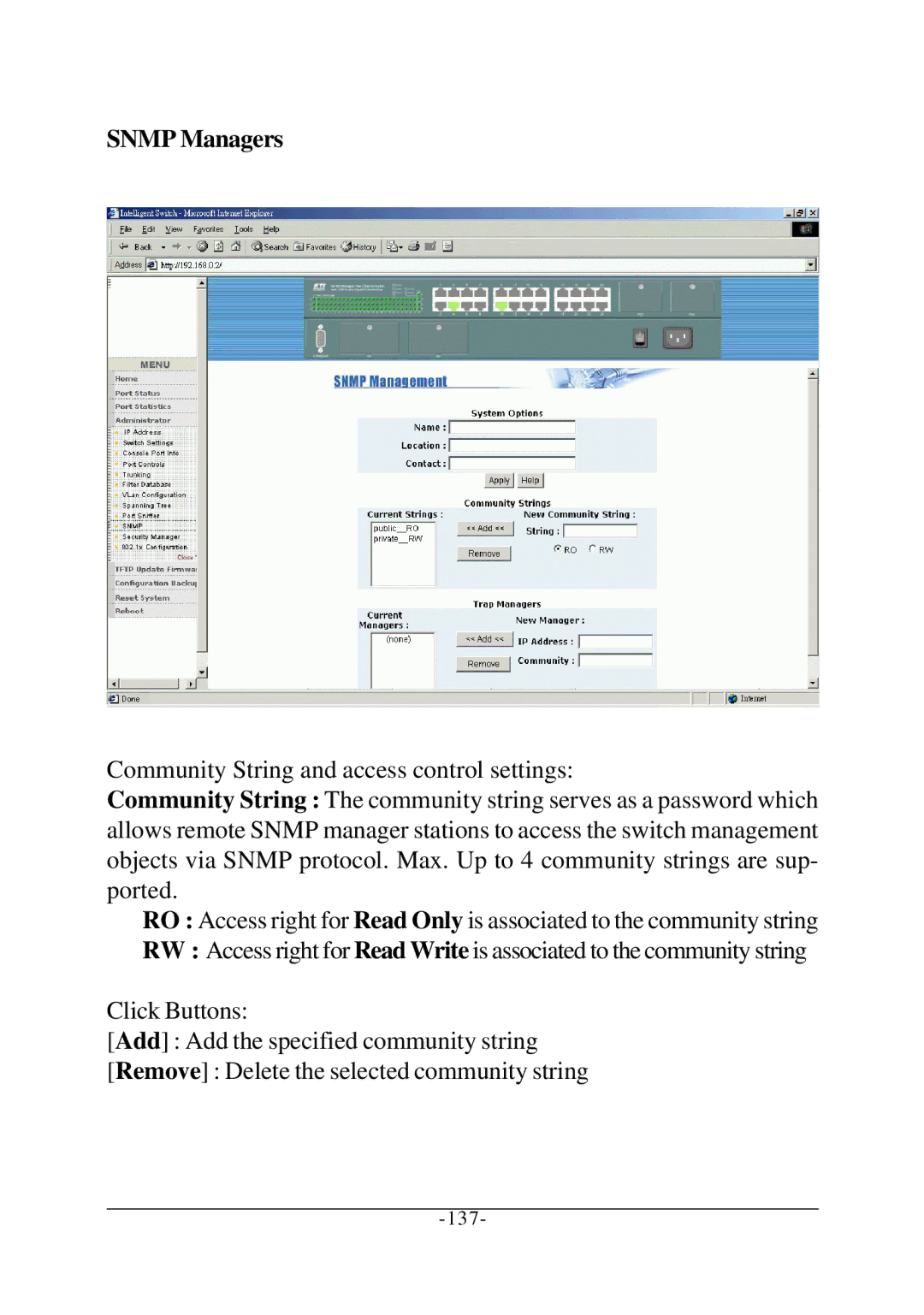 KTI Networks KS-2260 operation manual Snmp Managers 