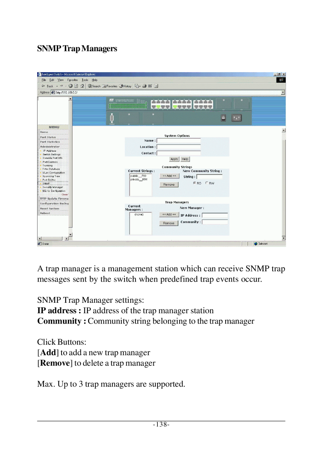 KTI Networks KS-2260 operation manual Snmp Trap Managers 