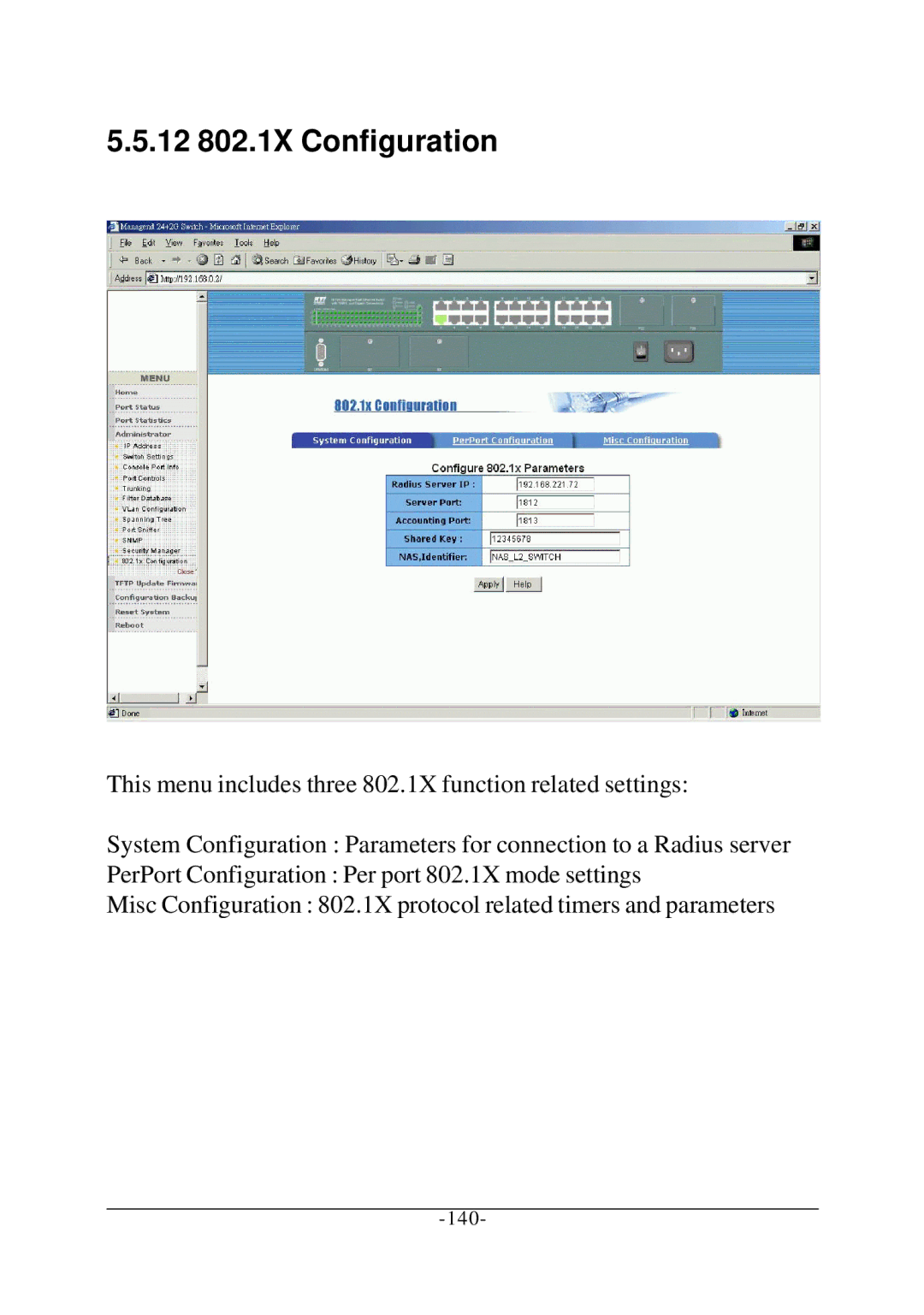 KTI Networks KS-2260 operation manual 12 802.1X Configuration 