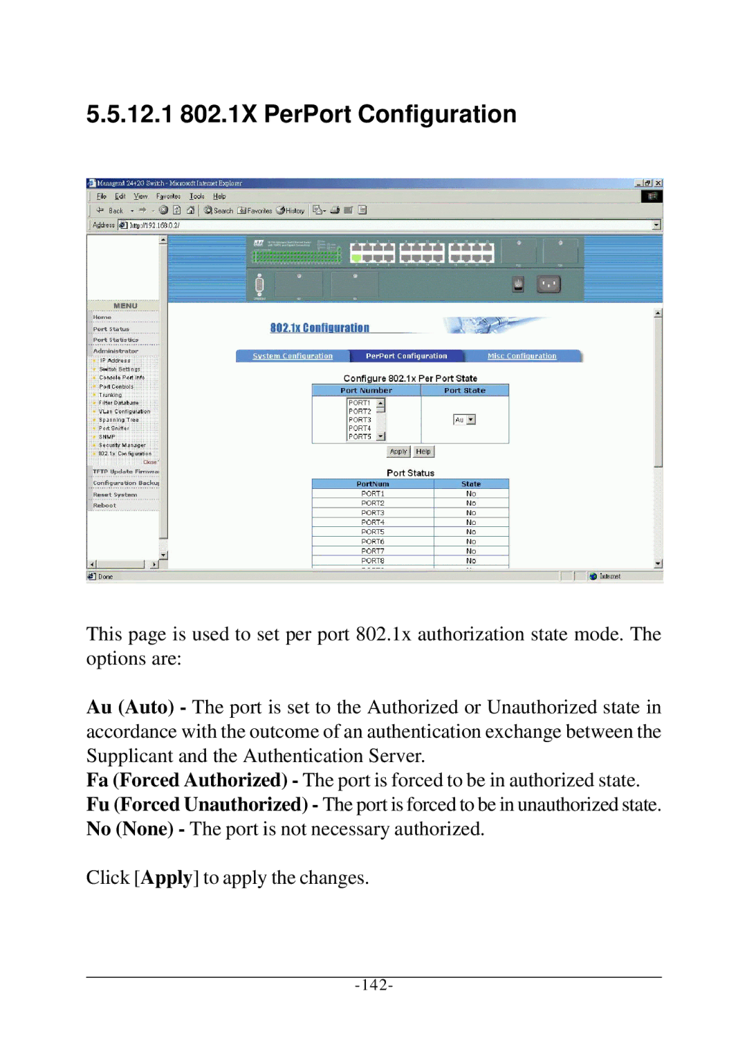 KTI Networks KS-2260 operation manual 12.1 802.1X PerPort Configuration 