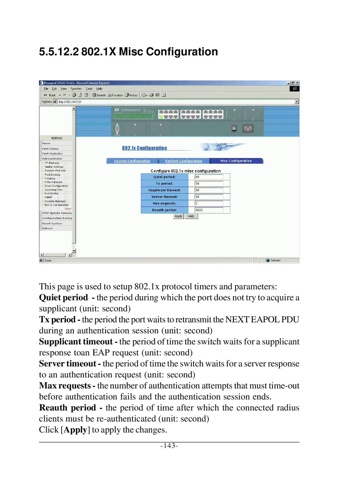 KTI Networks KS-2260 operation manual 12.2 802.1X Misc Configuration 