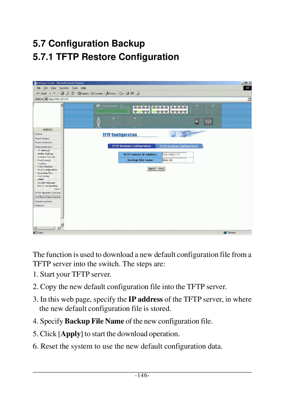 KTI Networks KS-2260 operation manual Configuration Backup Tftp Restore Configuration 