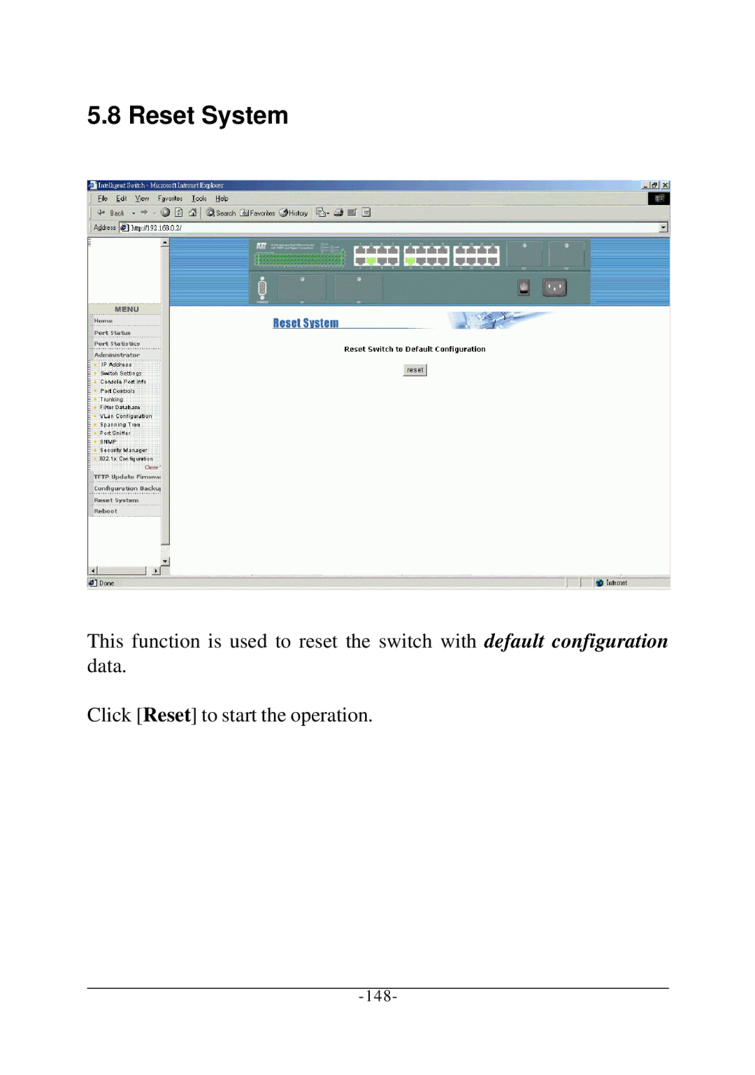 KTI Networks KS-2260 operation manual Reset System 