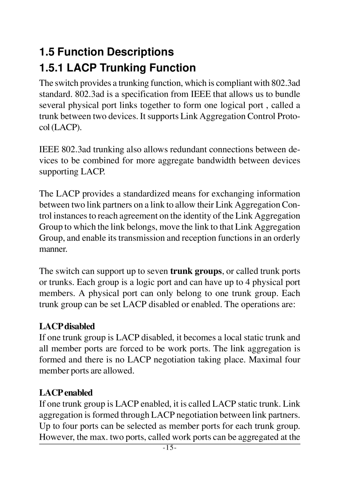 KTI Networks KS-2260 operation manual Function Descriptions 1.5.1 Lacp Trunking Function, Lacp disabled, Lacp enabled 