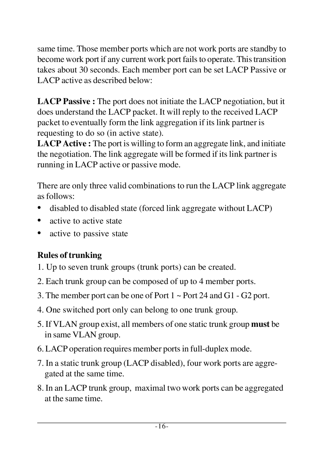 KTI Networks KS-2260 operation manual Rules of trunking 