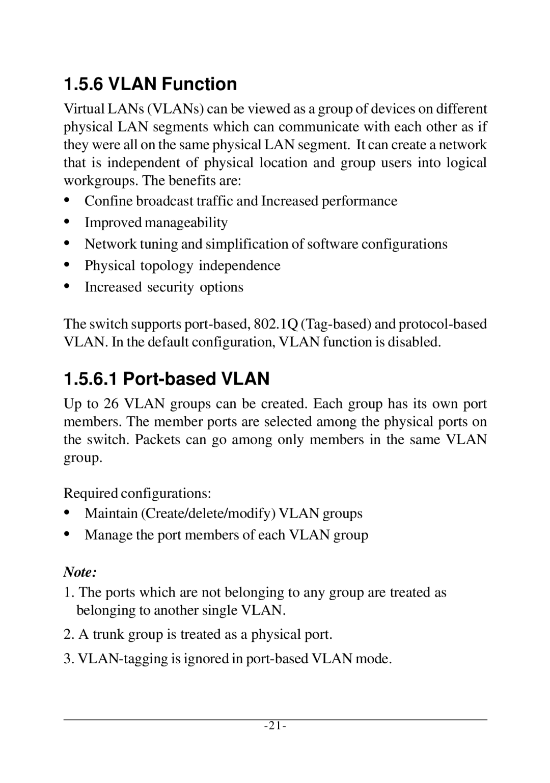 KTI Networks KS-2260 operation manual Vlan Function, Port-based Vlan 