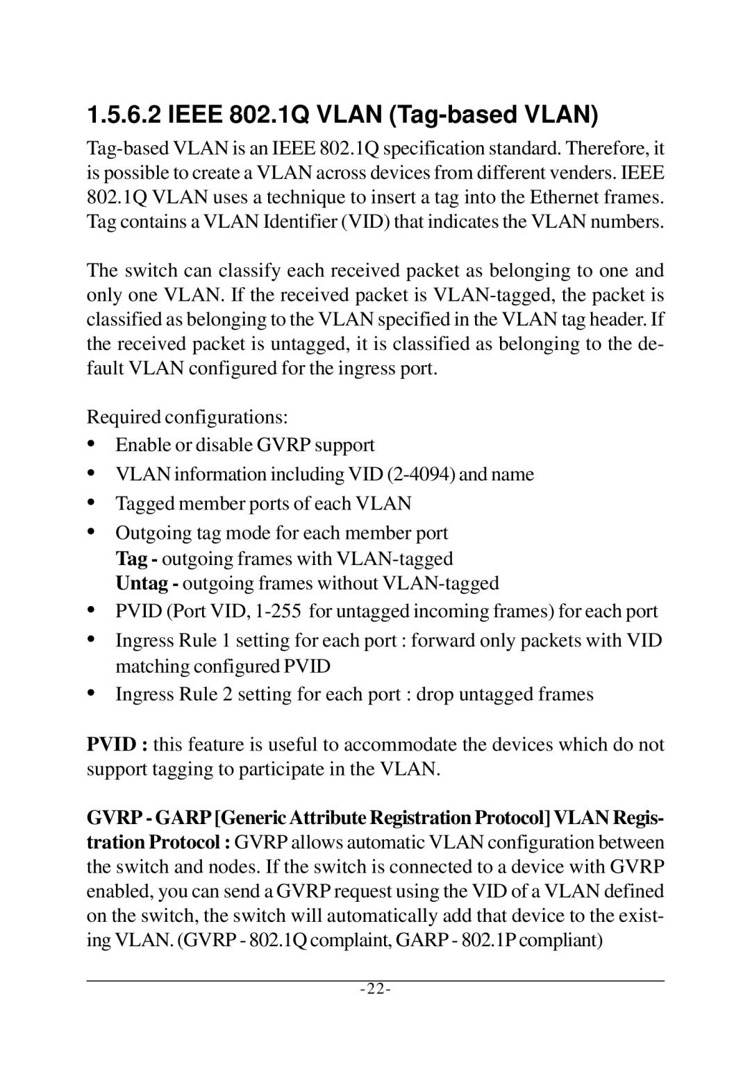 KTI Networks KS-2260 Ieee 802.1Q Vlan Tag-based Vlan, Gvrp Garp Generic Attribute Registration Protocol Vlan Regis 