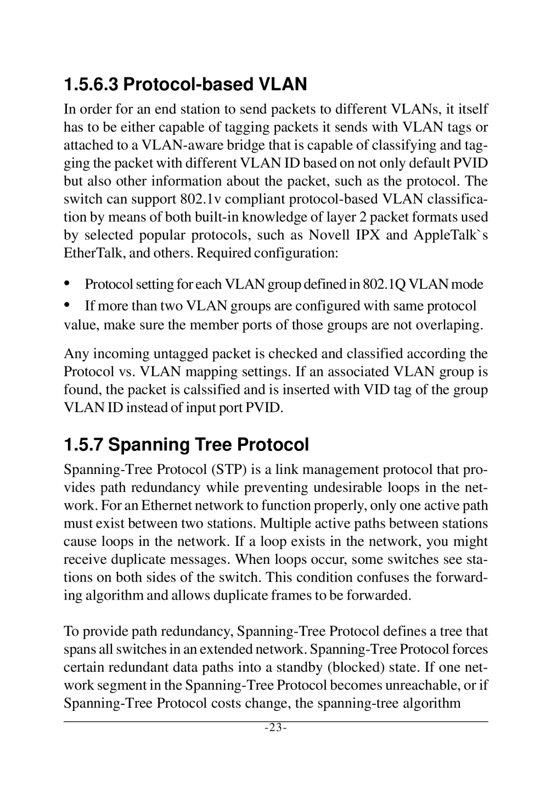 KTI Networks KS-2260 operation manual Protocol-based Vlan, Spanning Tree Protocol 