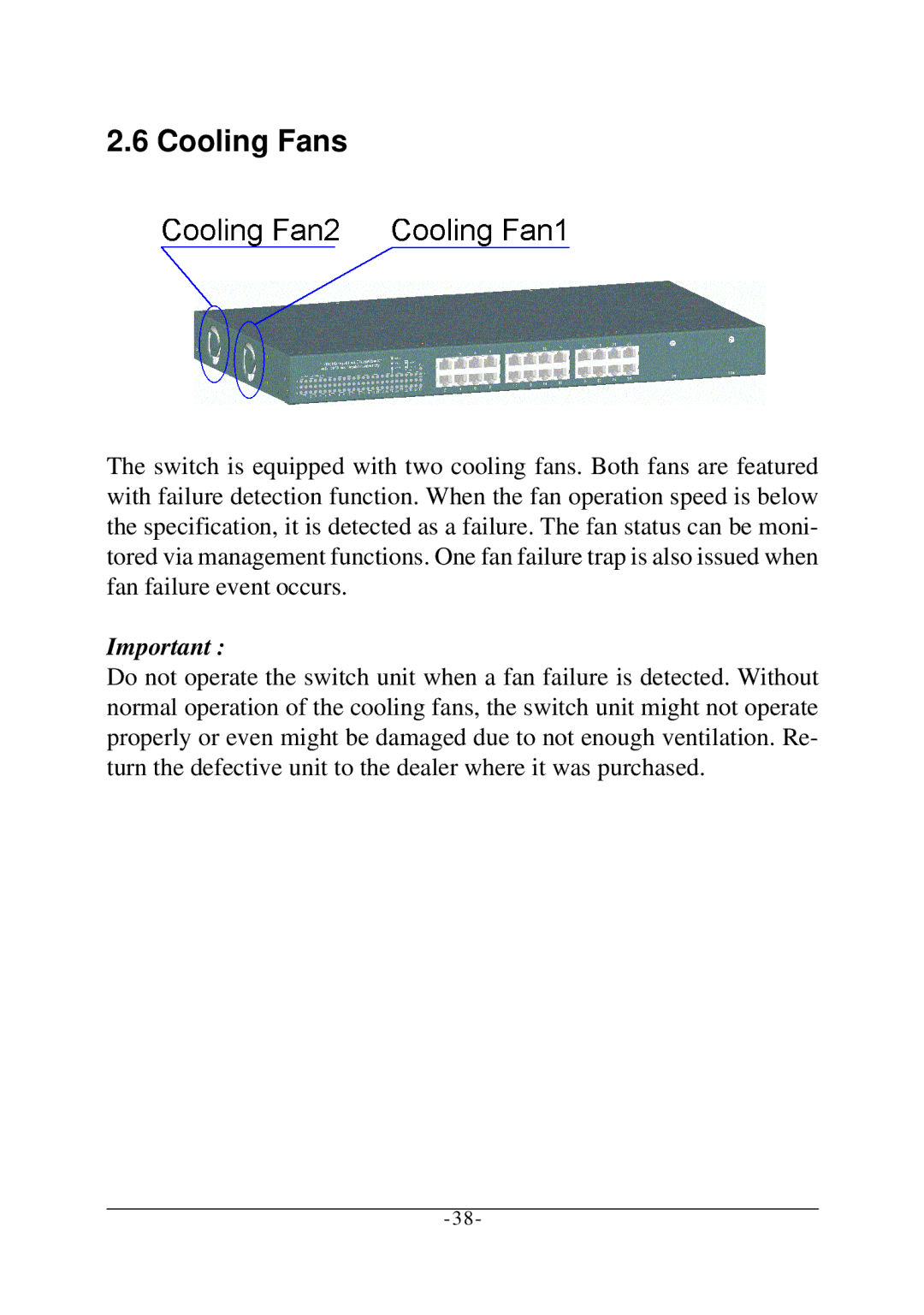 KTI Networks KS-2260 operation manual Cooling Fans 